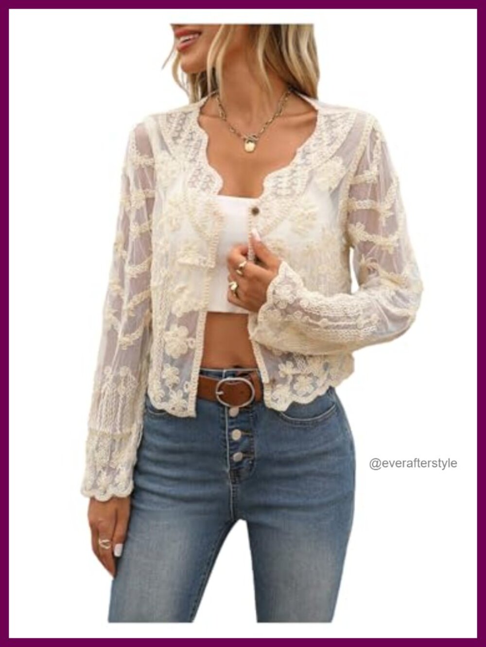 Lace Blouse Embroidered Western Boho Top Button Up V Neck Long Sleeve Sheer Mesh